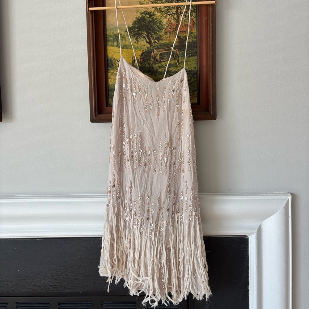 Free People Sequin Fringe Detail Slip Dress